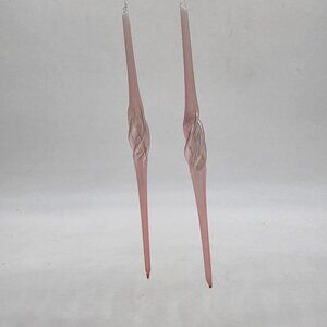 Pink Glass Icicle Ornaments Set Of 2 Twisted Design Christmas Decoration 9.5"